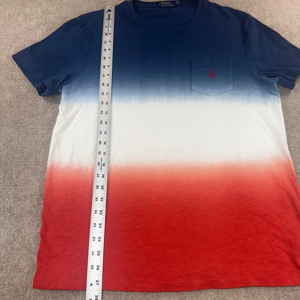 Polo Ralph Lauren Mens Ombre Dip Dye Pocket T-Shirt Red White Blue Large